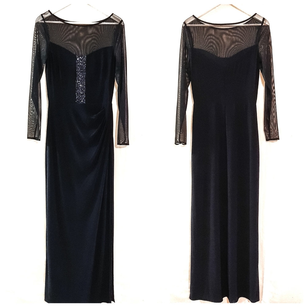 Ralph Lauren Evening Gown Mesh Ruffle Long Sleeve